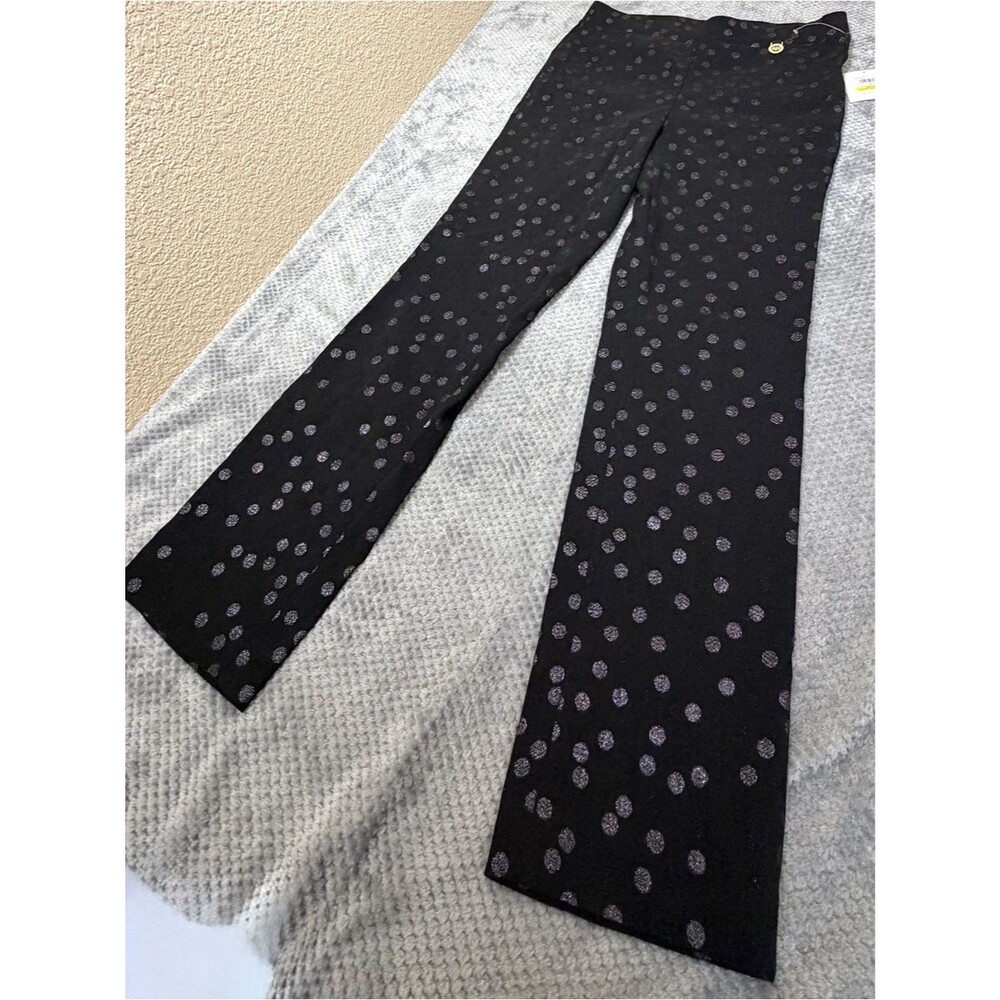 Anne Klein Black Straight Leg Pants with Metallic Polka Dots